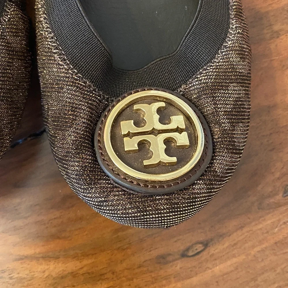Tory Burch Caroline Ballet Flats with a snakeskin pattern.  Size 6.5
